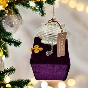 NWT Fancy Christmas Ornament Clear Glass Pendant Xmas Holiday Ornament Decor